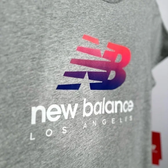 𝙁𝙍𝙀𝙀 🅽🅴🆆 New Balance Los Angeles 100% cotton pink/purple logo gray tee, L - Picture 2 of 10